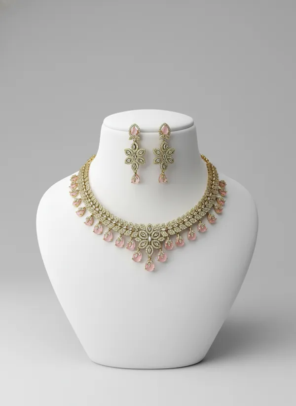 Indian_Set_Gold_Plated_Jewelry_Set_Pink_Floral_Teardrop