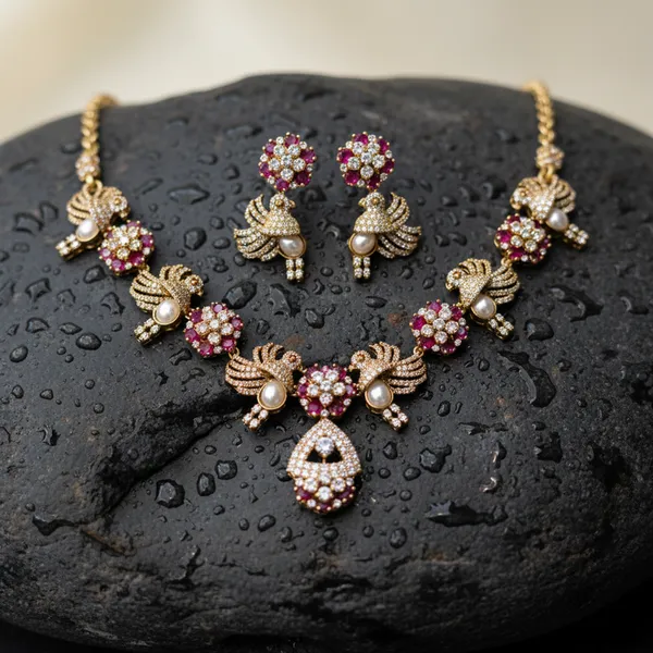 Indian_Set_Gold_Plated_Ruby_and_Pearl_Necklace_Set_with_Peacock_Design