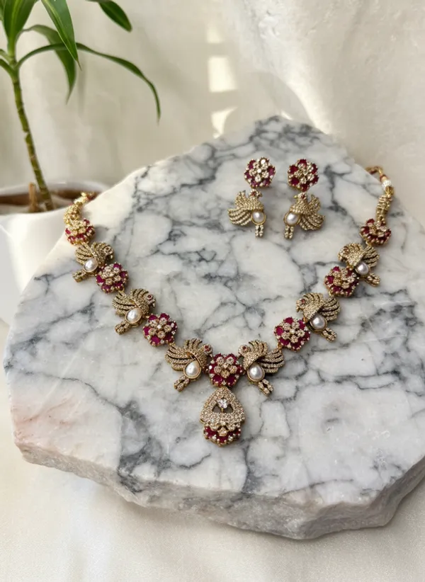 Indian_Set_Gold_Plated_Ruby_and_Pearl_Necklace_Set_with_Peacock_Design