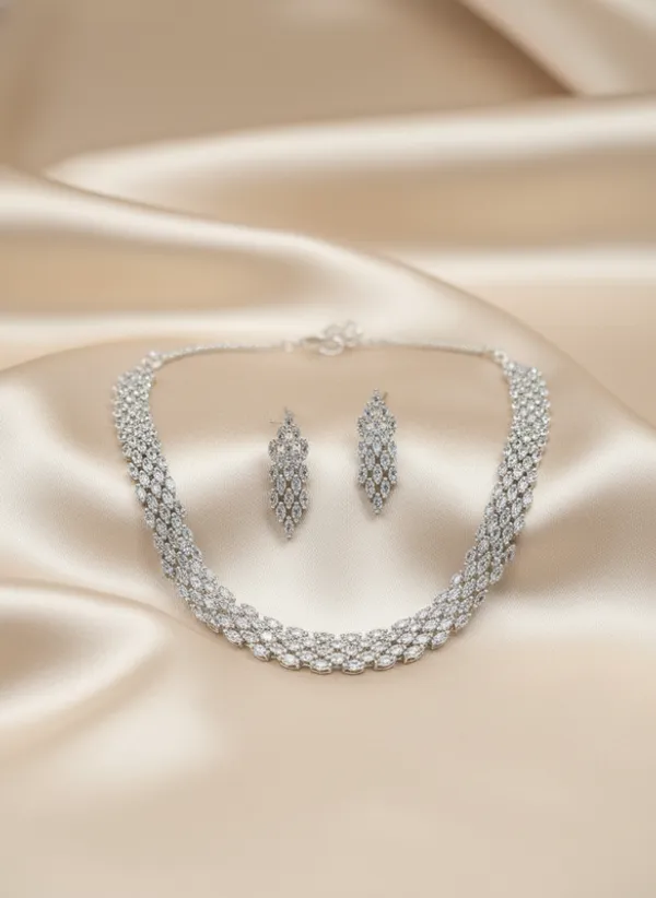 Indian_Set_Silver-Plated_CZ_Necklace_Set_with_Marquise_Cut_Stones