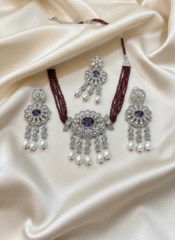Indian_Set_Elegant_Anti-Tarnish_Purple_Stone_&_Pearl_Jewelry_Set__Necklace_with_Matching_Earrings