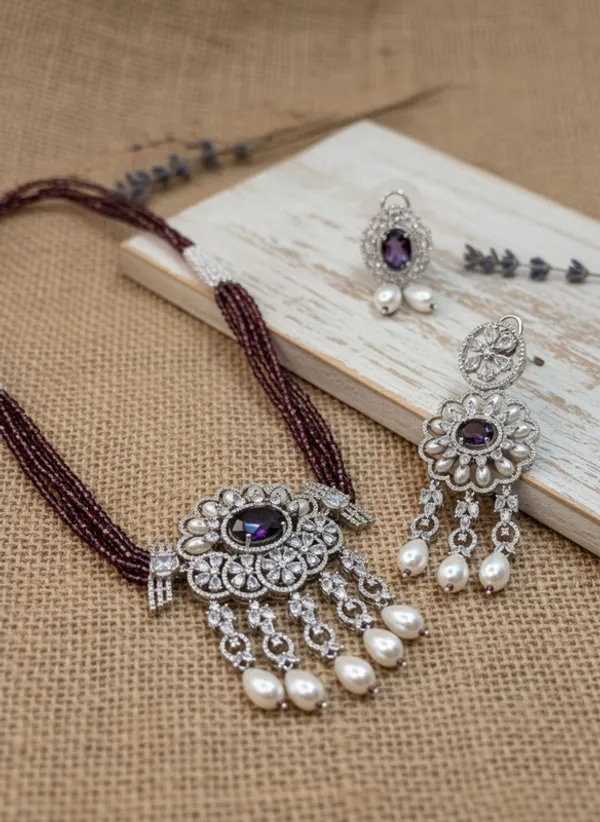 Indian_Set_Elegant_Anti-Tarnish_Purple_Stone_&_Pearl_Jewelry_Set__Necklace_with_Matching_Earrings