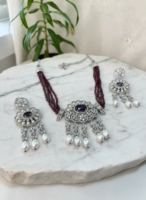 Indian_Set_Elegant_Anti-Tarnish_Purple_Stone_&_Pearl_Jewelry_Set__Necklace_with_Matching_Earrings