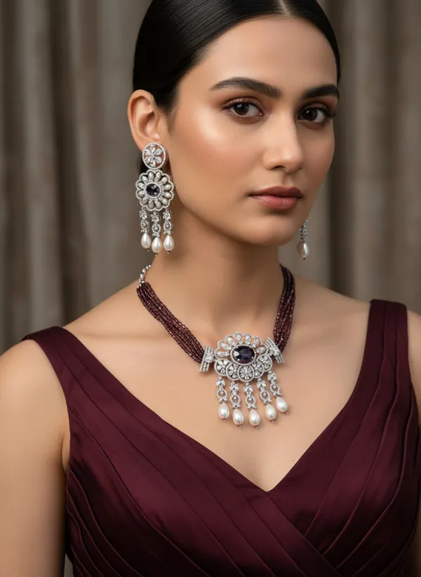 Indian_Set_Elegant_Anti-Tarnish_Purple_Stone_&_Pearl_Jewelry_Set__Necklace_with_Matching_Earrings
