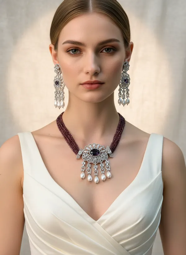 Indian_Set_Elegant_Anti-Tarnish_Purple_Stone_&_Pearl_Jewelry_Set__Necklace_with_Matching_Earrings