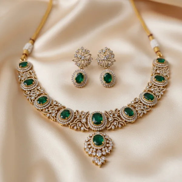 Indian_Set_Gold_Plated_Emerald_Necklace_Set_Traditional
