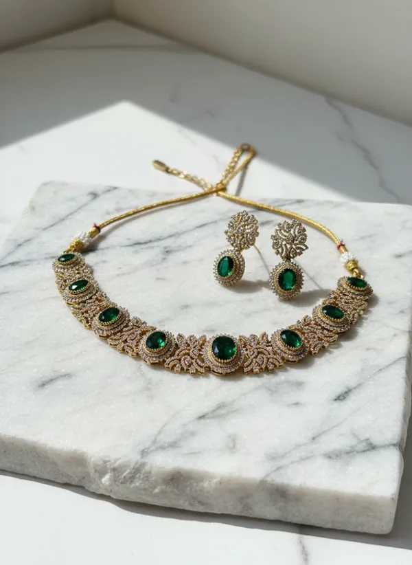 Indian_Set_Gold_Plated_Emerald_Necklace_Set_Traditional