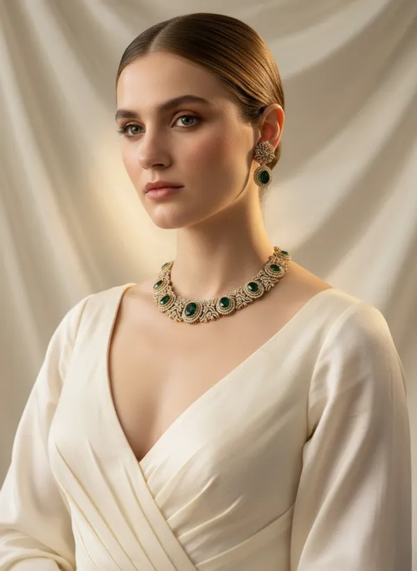 Indian_Set_Gold_Plated_Emerald_Necklace_Set_Traditional