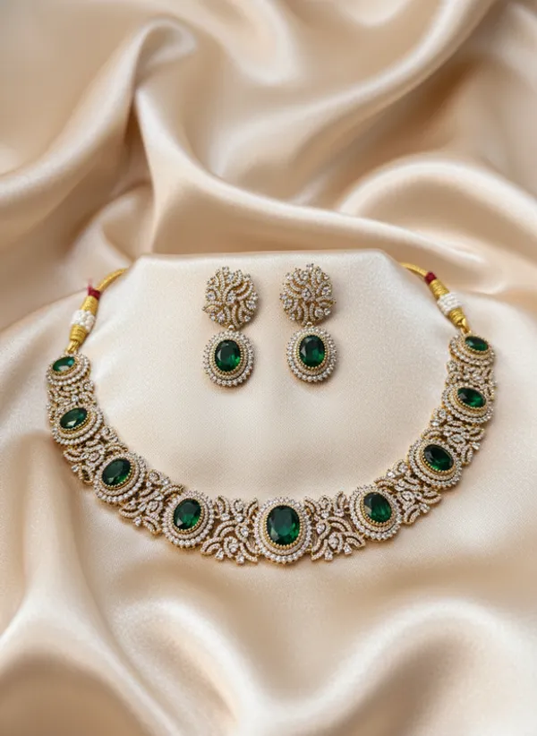 Indian_Set_Gold_Plated_Emerald_Necklace_Set_Traditional