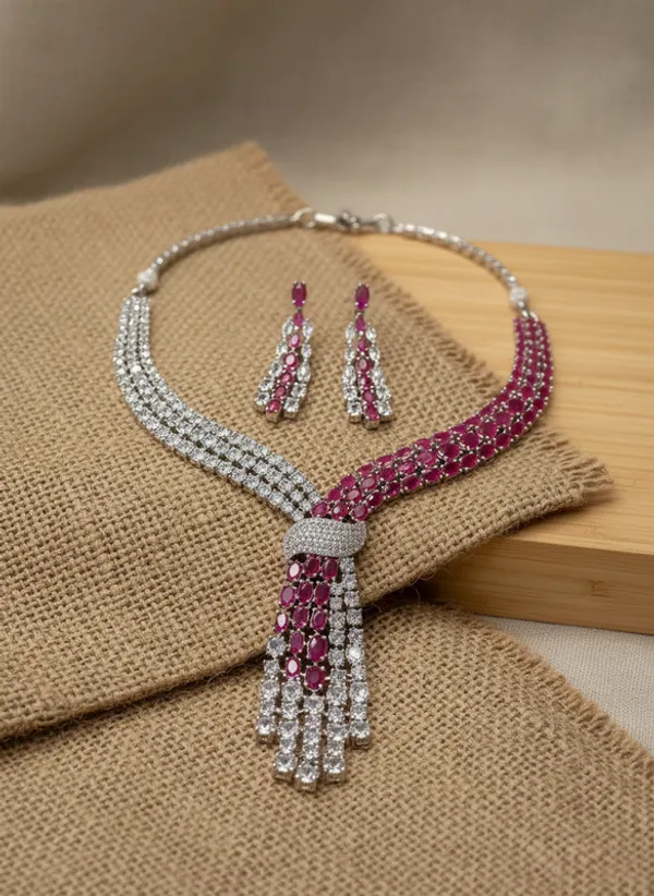 Indian_Set_Exquisite_Pink_Ruby_and_White_Stone_Anti-Tarnish_Jewelry_Set__Asymmetric_Tassel_Necklace_&_Earrings