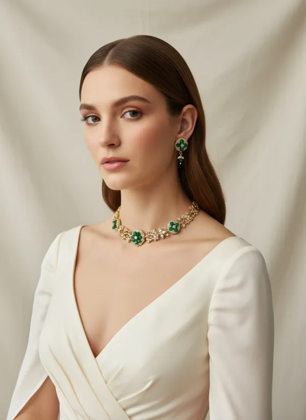 Indian_Set_Gold-Plated_Green_Stone_Floral_Jewelry_Set