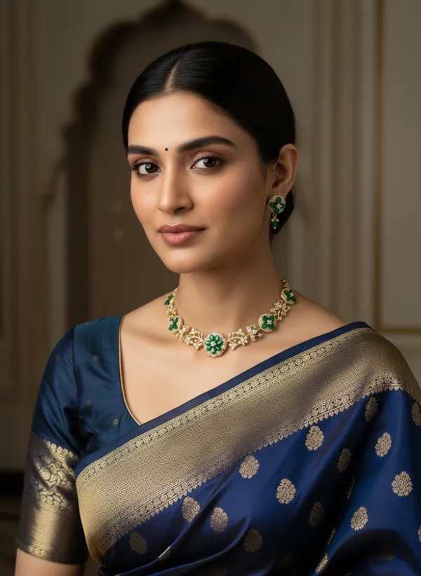Indian_Set_Gold-Plated_Green_Stone_Floral_Jewelry_Set