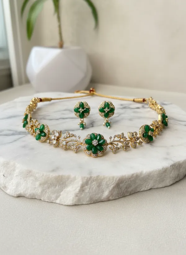 Indian_Set_Gold-Plated_Green_Stone_Floral_Jewelry_Set