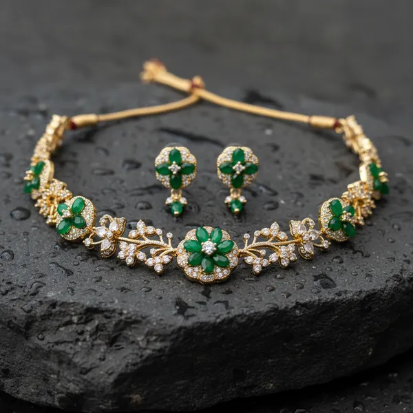 Indian_Set_Gold-Plated_Green_Stone_Floral_Jewelry_Set