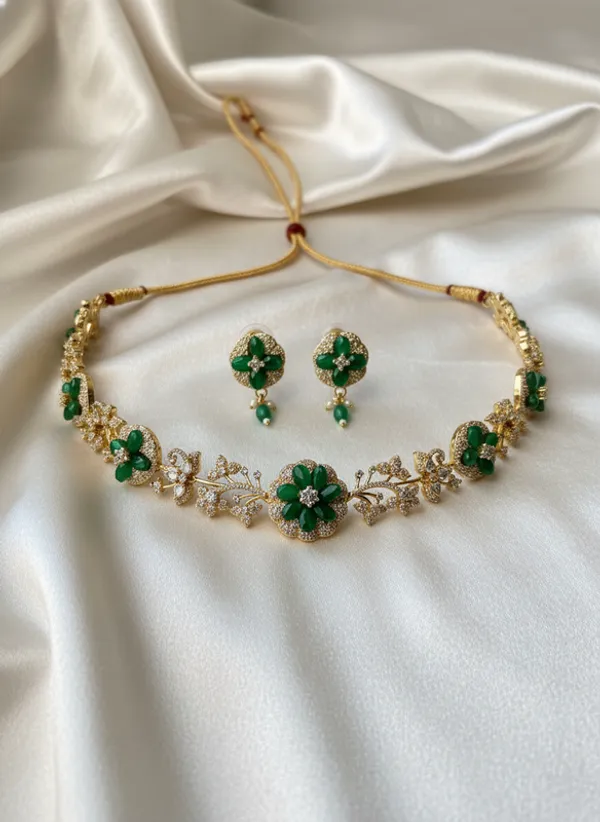 Indian_Set_Gold-Plated_Green_Stone_Floral_Jewelry_Set