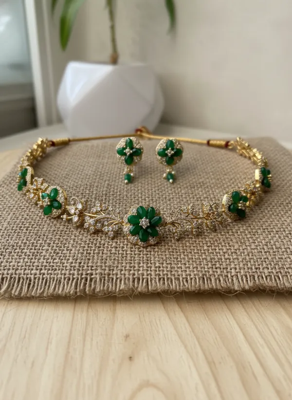 Indian_Set_Gold-Plated_Green_Stone_Floral_Jewelry_Set