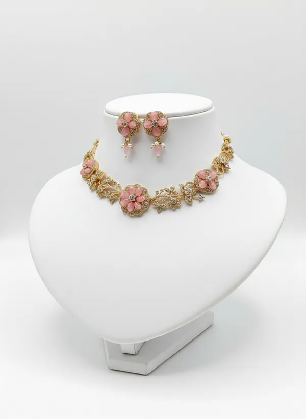 Indian_Set_Gold_Plated_Pink_Stone_Floral_Jewelry_Set