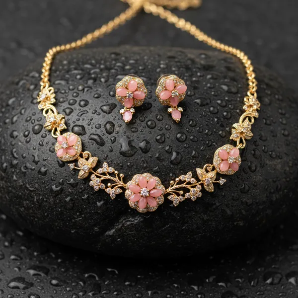 Indian_Set_Gold_Plated_Pink_Stone_Floral_Jewelry_Set