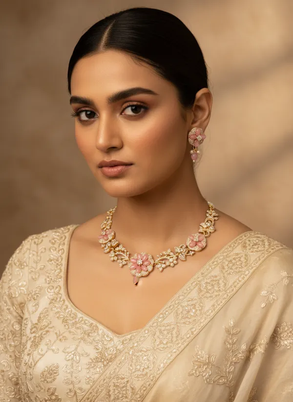 Indian_Set_Gold_Plated_Pink_Stone_Floral_Jewelry_Set
