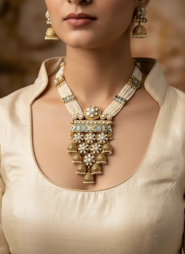 Indian_Set_Royal_Blue_Meenakari_&_Pearl_Jhumka_Necklace_Set