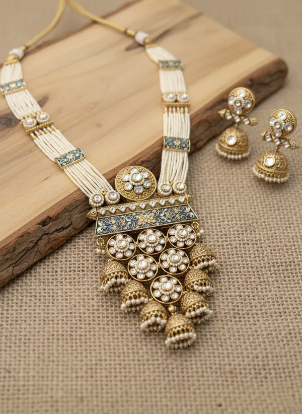 Indian_Set_Royal_Blue_Meenakari_&_Pearl_Jhumka_Necklace_Set