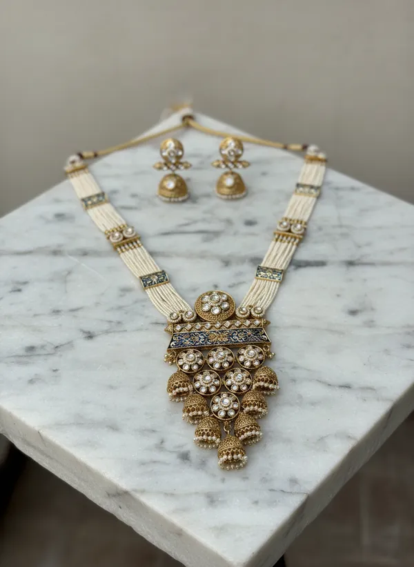 Indian_Set_Royal_Blue_Meenakari_&_Pearl_Jhumka_Necklace_Set