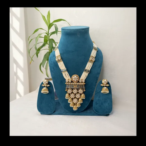 Indian_Set_Royal_Blue_Meenakari_&_Pearl_Jhumka_Necklace_Set