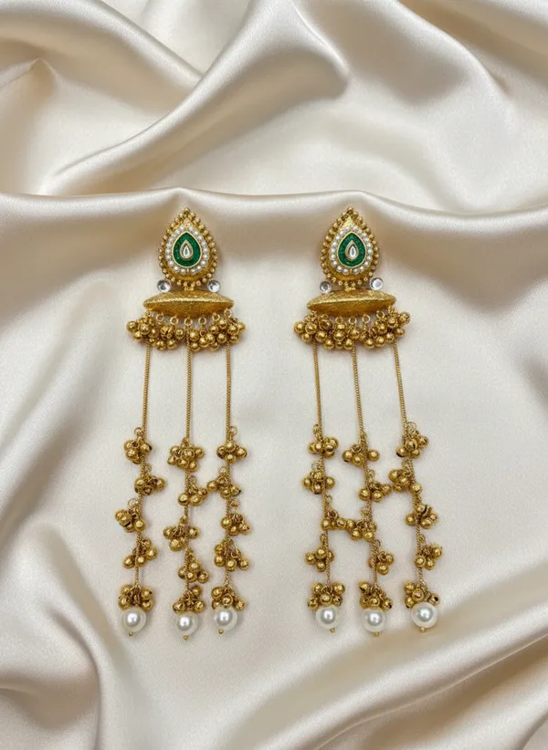 Kashmiri_Earrings_Gold_Plated_Earring_Traditional_Long_Chain_Style