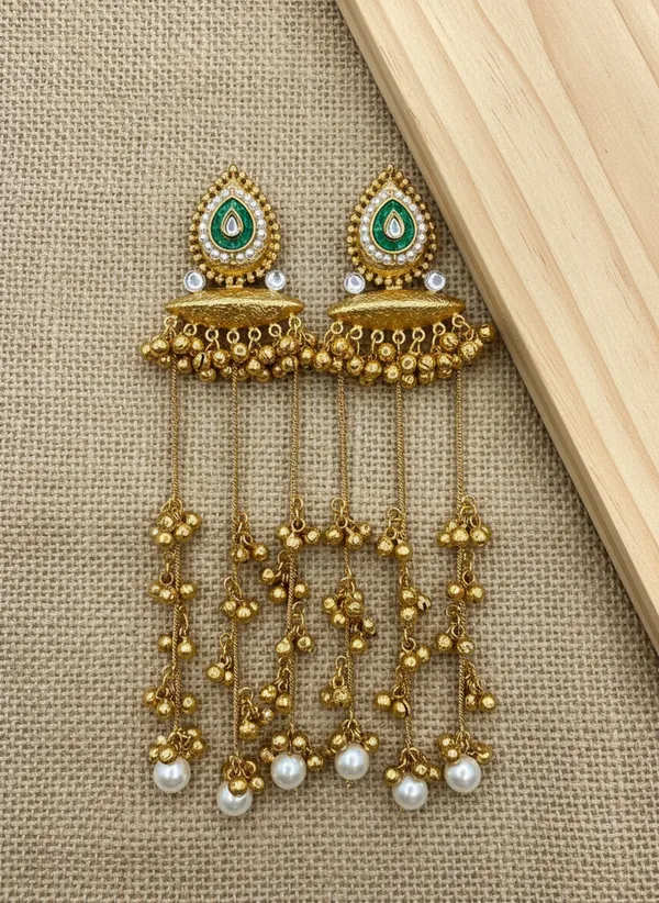 Kashmiri_Earrings_Gold_Plated_Earring_Traditional_Long_Chain_Style