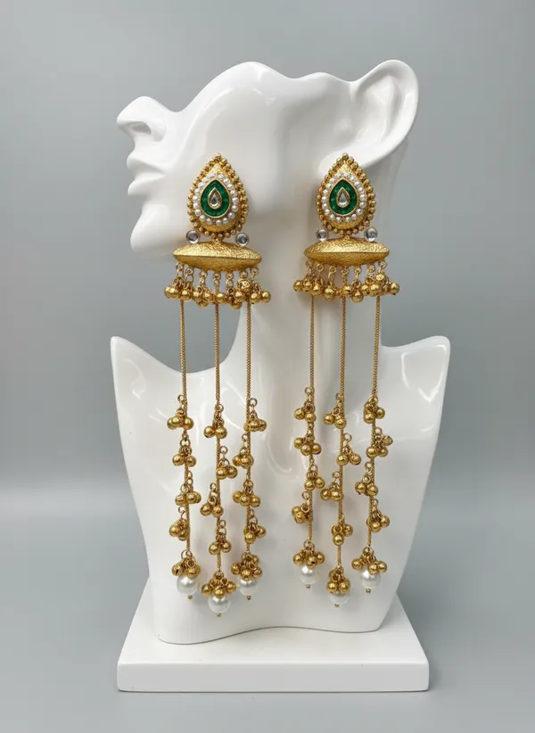 Kashmiri_Earrings_Gold_Plated_Earring_Traditional_Long_Chain_Style