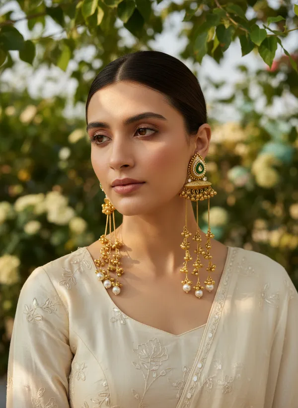 Kashmiri_Earrings_Gold_Plated_Earring_Traditional_Long_Chain_Style