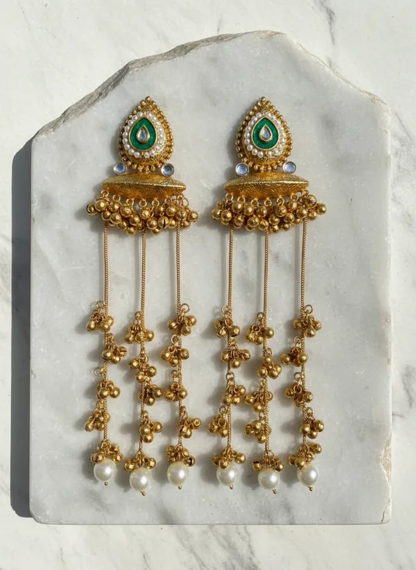 Kashmiri_Earrings_Gold_Plated_Earring_Traditional_Long_Chain_Style
