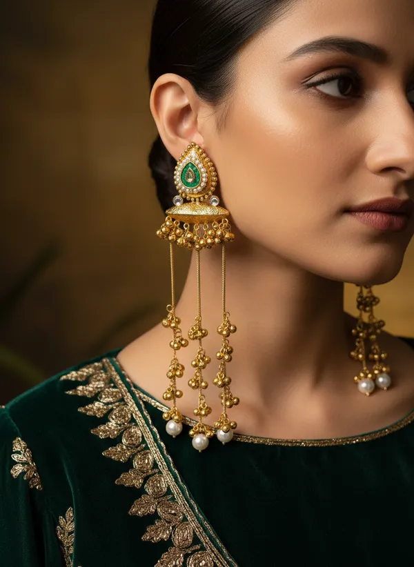Kashmiri_Earrings_Gold_Plated_Earring_Traditional_Long_Chain_Style