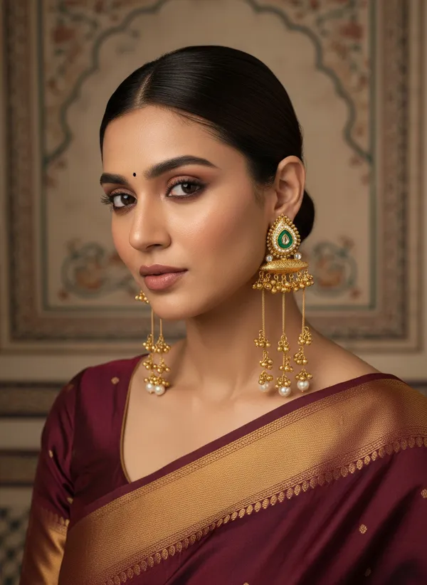 Kashmiri_Earrings_Gold_Plated_Earring_Traditional_Long_Chain_Style
