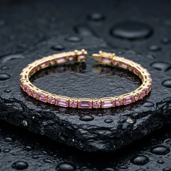 Gold_Pink_Gemstone_Bracelet_Tennis_Style
