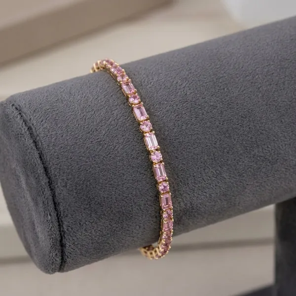 Gold_Pink_Gemstone_Bracelet_Tennis_Style