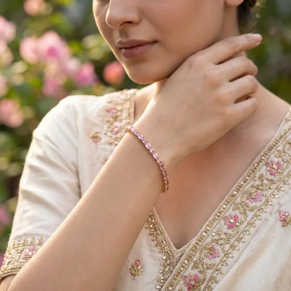 Gold_Pink_Gemstone_Bracelet_Tennis_Style