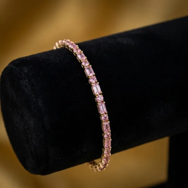Gold_Pink_Gemstone_Bracelet_Tennis_Style