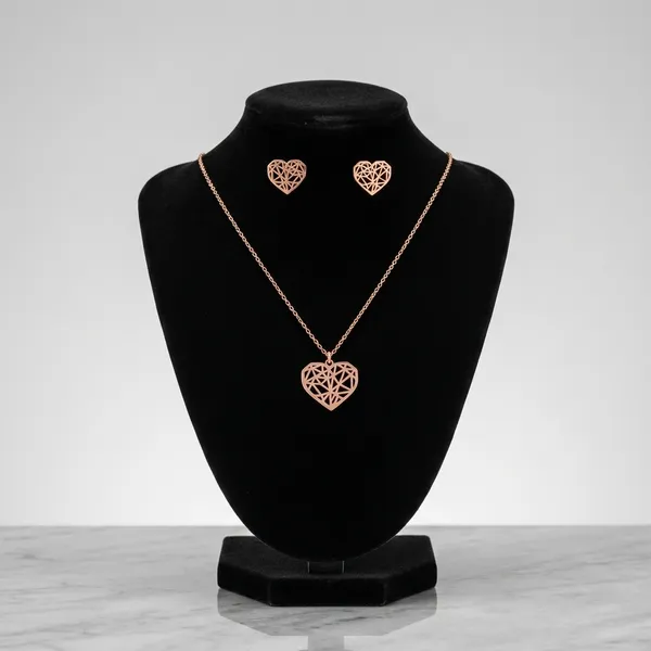 Enchanted_Rose_Gold_Geometric_Heart_Necklace_And_Earring_Set