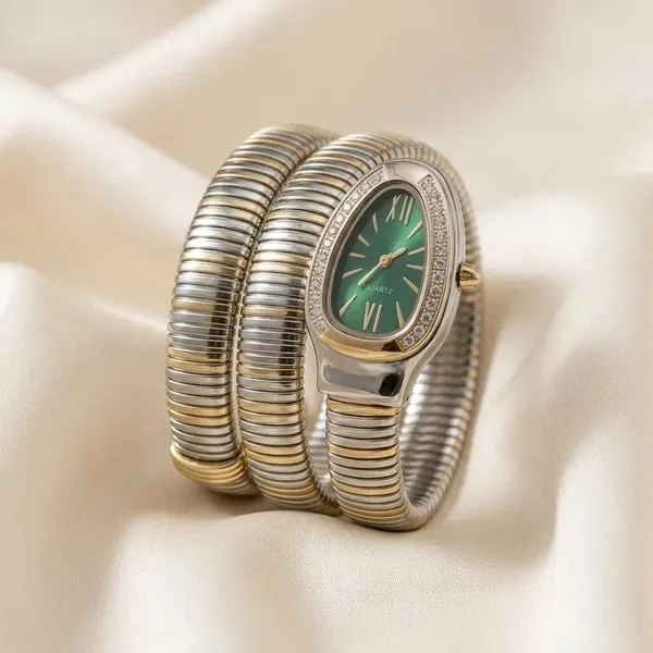 NeoFashy_Green_Dial_Two-Tone_Cuff_Watch