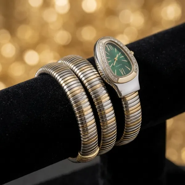 NeoFashy_Green_Dial_Two-Tone_Cuff_Watch
