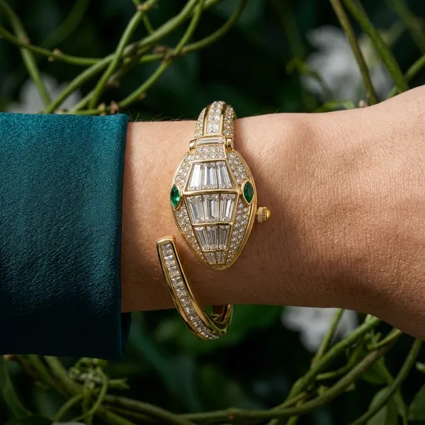NeoFashy_Luxury_Gold-Tone_Crystal_Cuff_Bracelet_Watch_for_Women_|_Emerald_Green_Statement_Dial