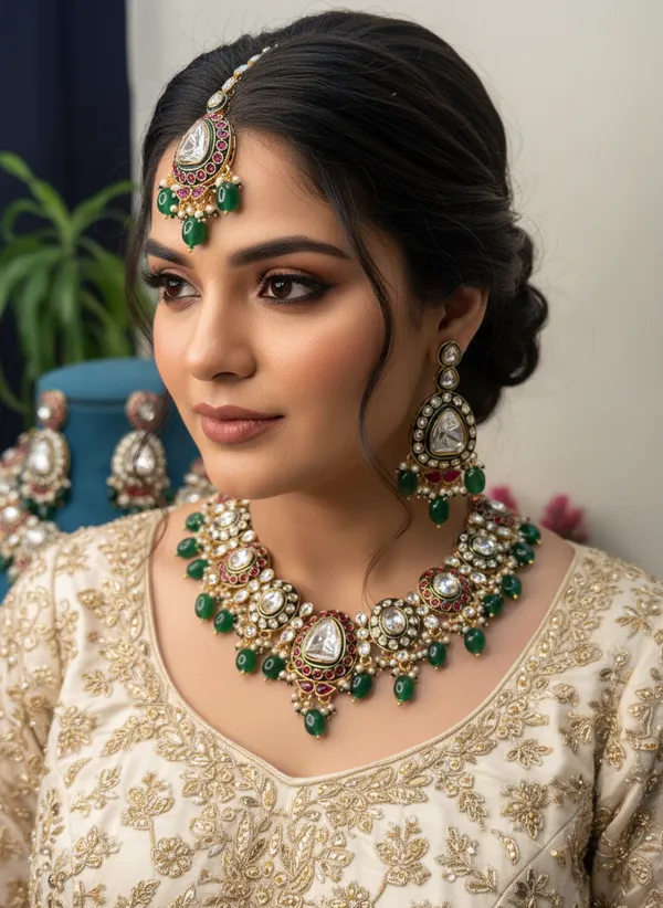 Indian_Set_Kundan_And_Emerald_Bead_Traditional_Jewelry_Set