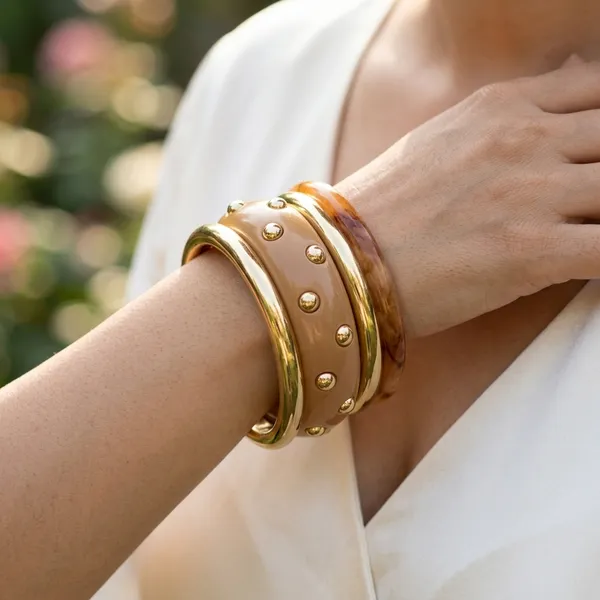 Resin_and_Gold_Tone_Bangle_Bracelet_Set_Bohemian_Stack