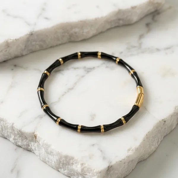 Luxury_Black_Onyx_Bamboo_Bracelet_For_Women_|_Gold-Tone_Stretch_Bangle_Jewelry