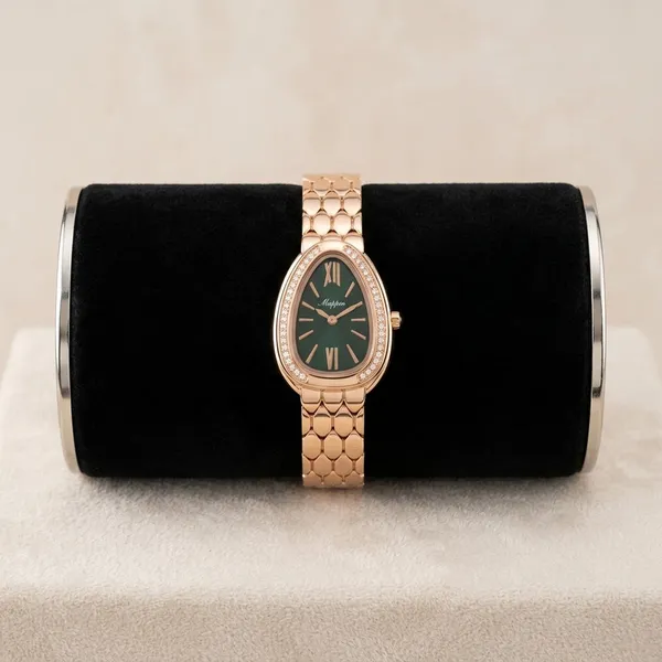 Luxury_Women'S_Gold_Serpent_Watch_With_Diamond_Bezel_And_Black_Dial