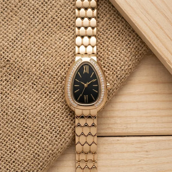Luxury_Women'S_Gold_Serpent_Watch_With_Diamond_Bezel_And_Black_Dial