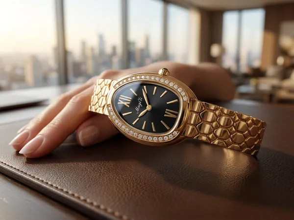 Luxury_Women's_Gold_Serpent_Watch_with_Diamond_Bezel_and_Black_Dial