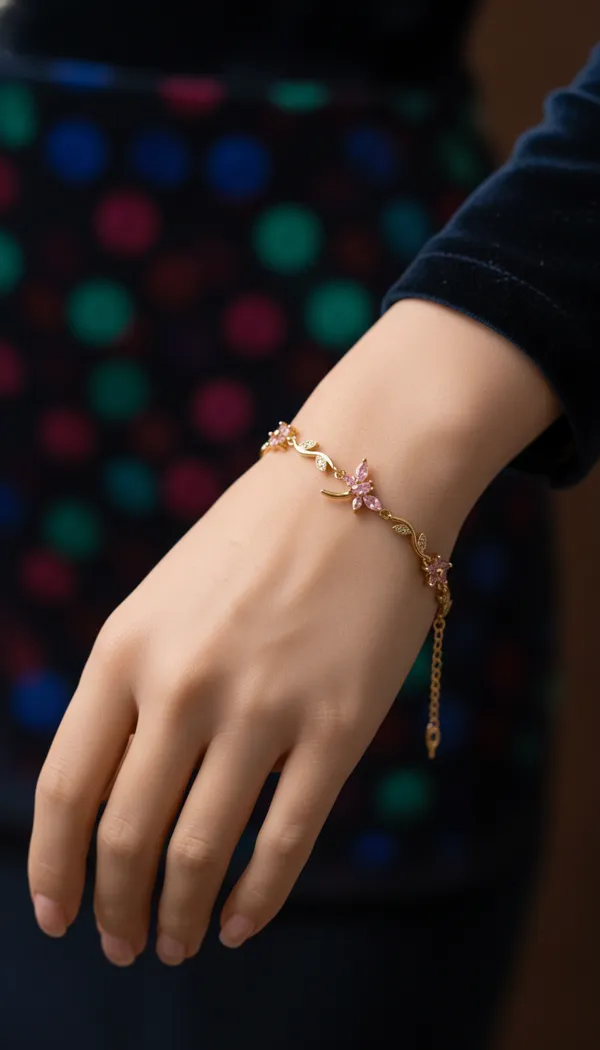 Gold_Plated_Pink_Floral_Anti-Tarnish_Crystal_Tulip_Bracelet