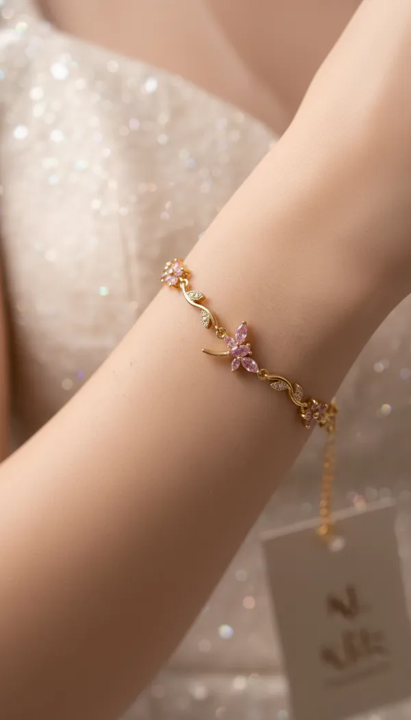 Gold_Plated_Pink_Floral_Anti-Tarnish_Crystal_Tulip_Bracelet